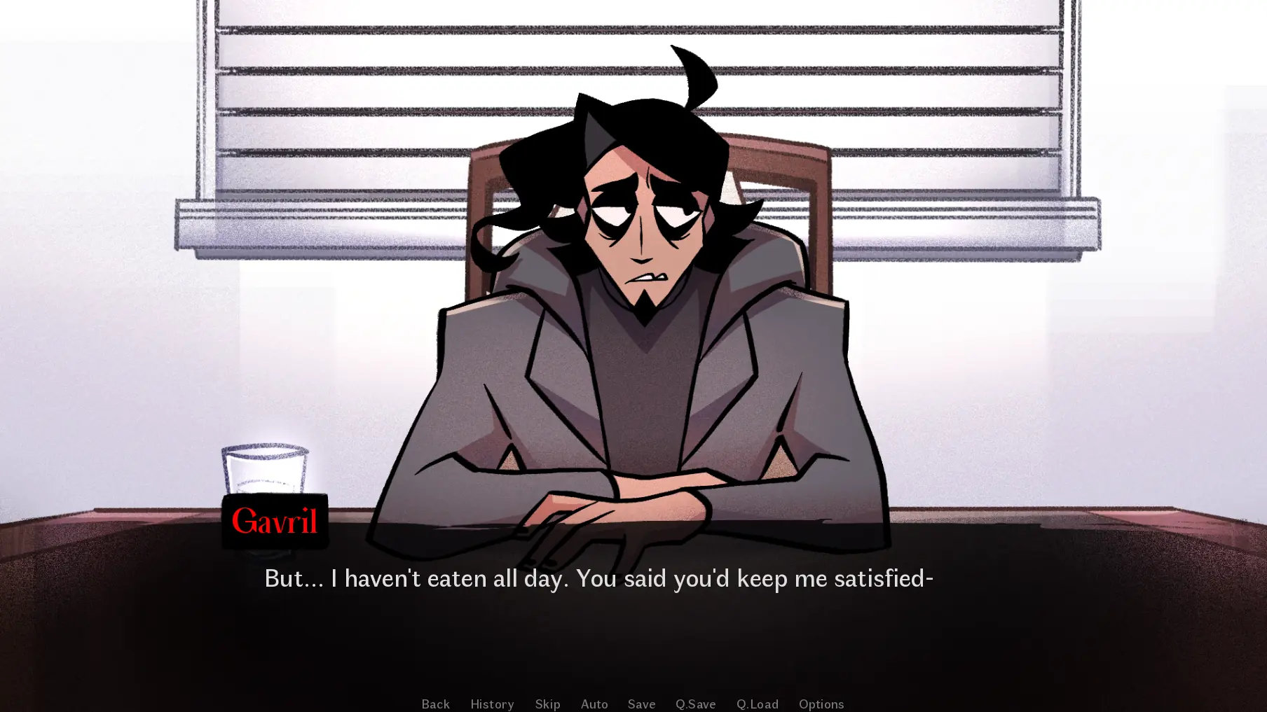 Gavril screenshot showing choice-based visual novel interaction
