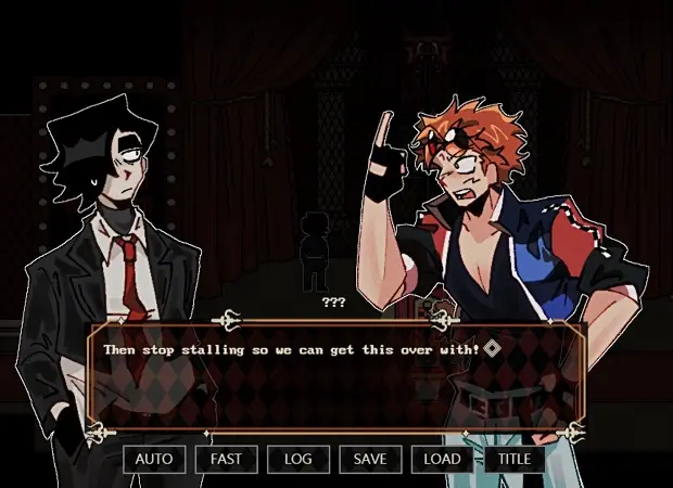 A dramatic visual novel scene from Jackpot Crash Course