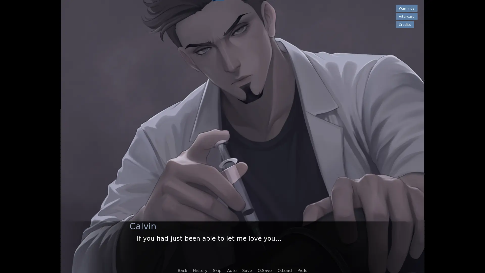 Just Be Patient branching visual novel scene with dark thriller mood